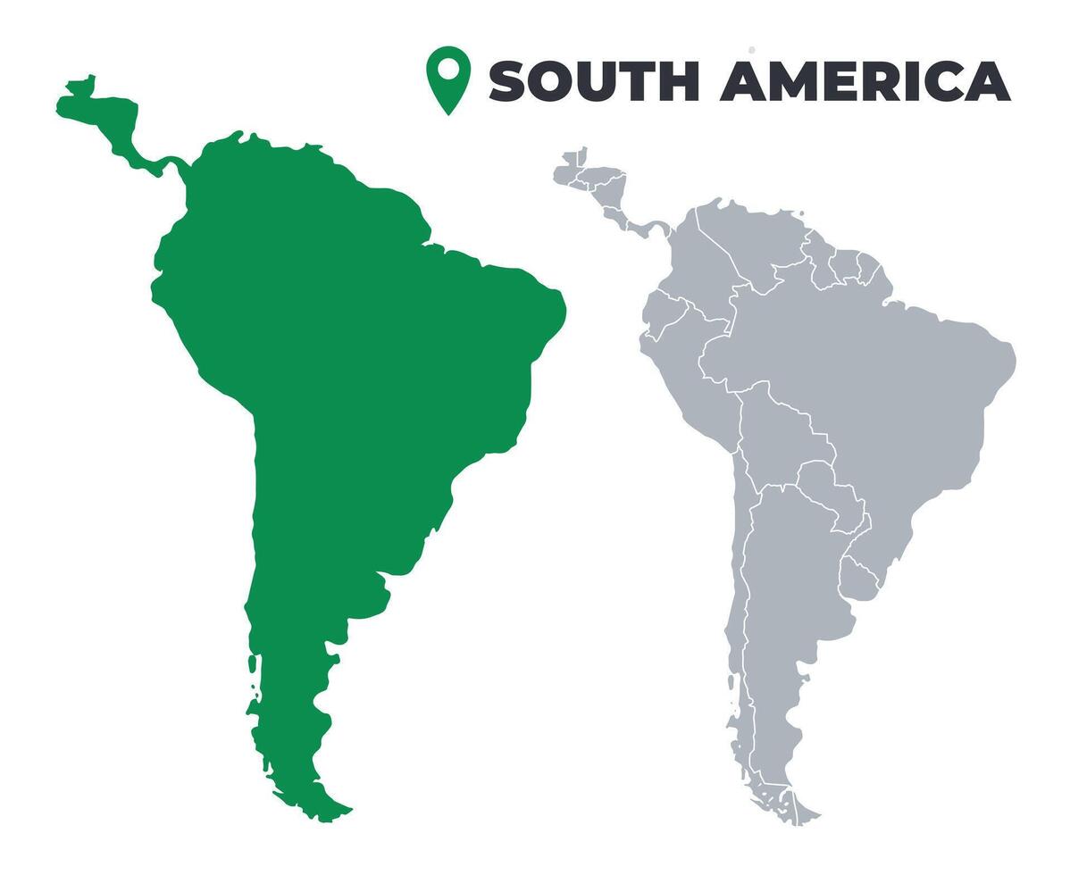 South America map simple flat outline set vector
