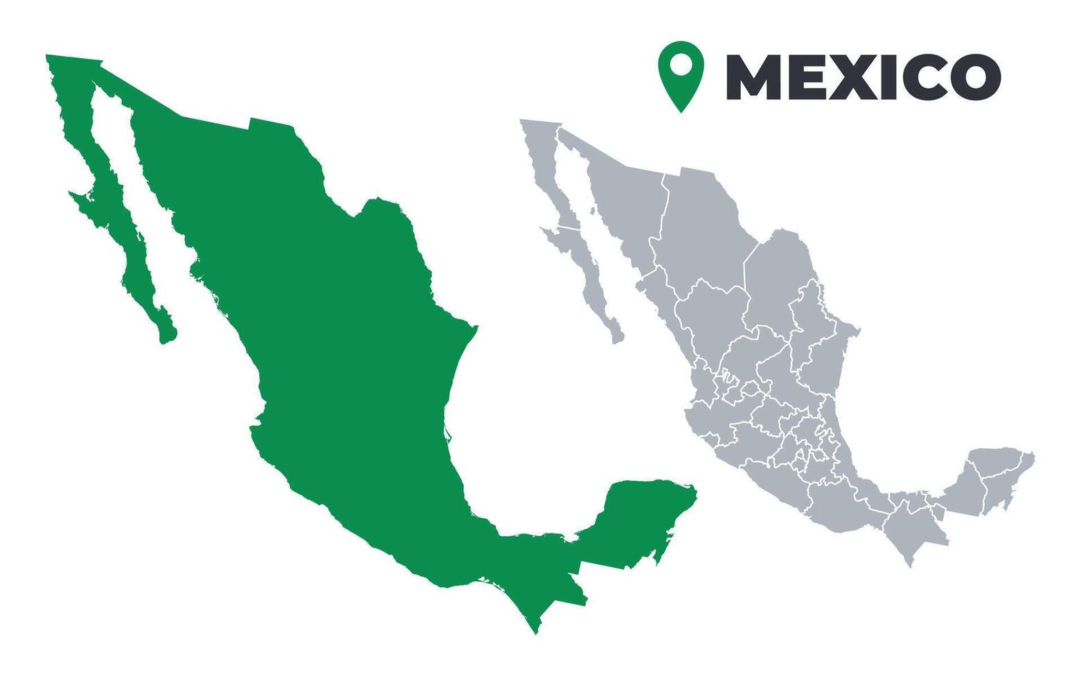 Mexico map simple flat outline set vector