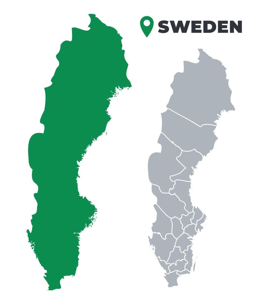 Sweden map simple flat outline set vector