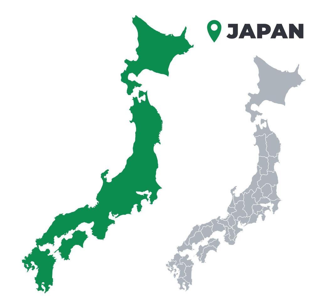 Japan map simple flat outline set vector