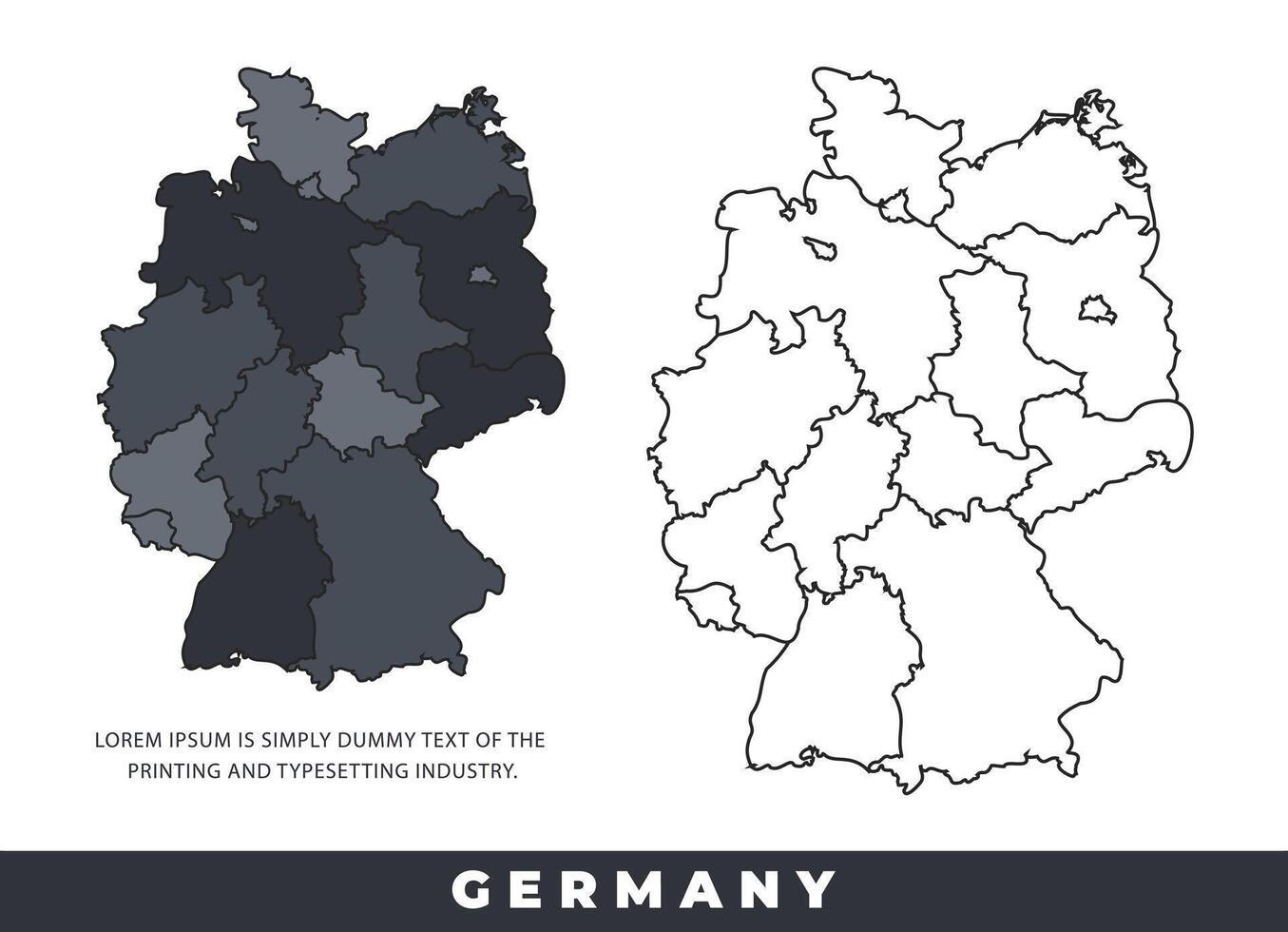 Germany political regions black color outline map set vector