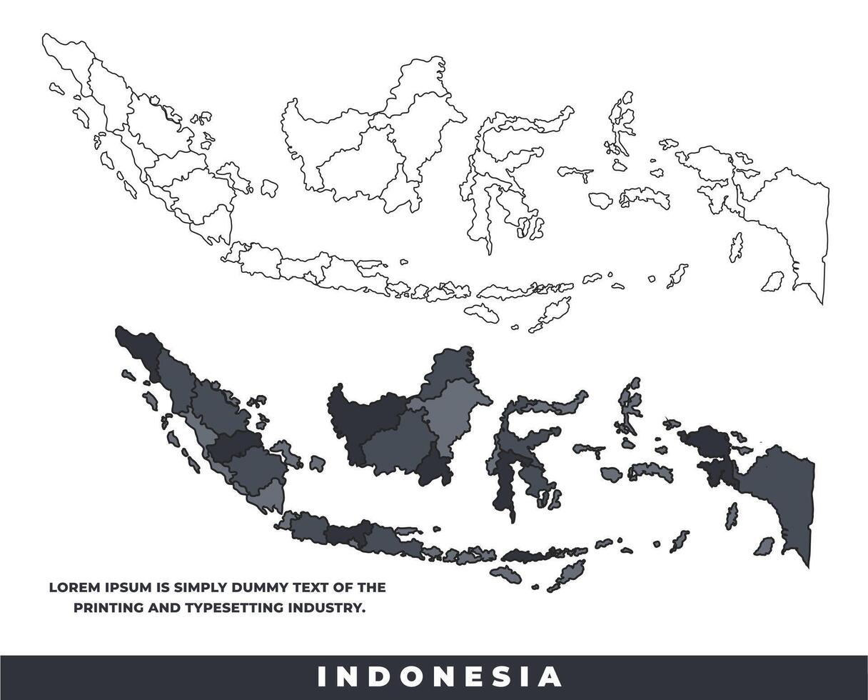 Indonesia political regions black color outline map set vector