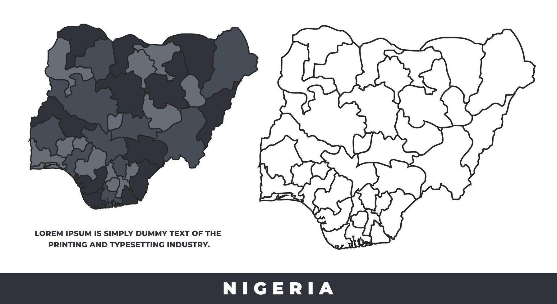 Nigeria political regions black color outline map set vector