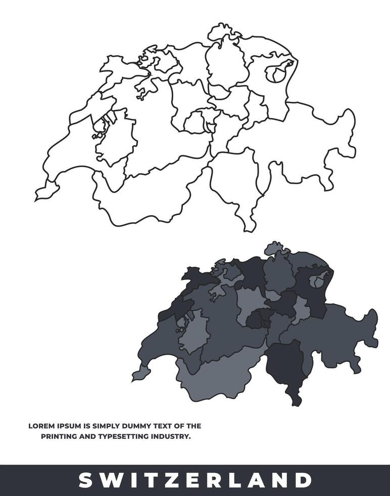 Switzerland political regions black color outline map set vector