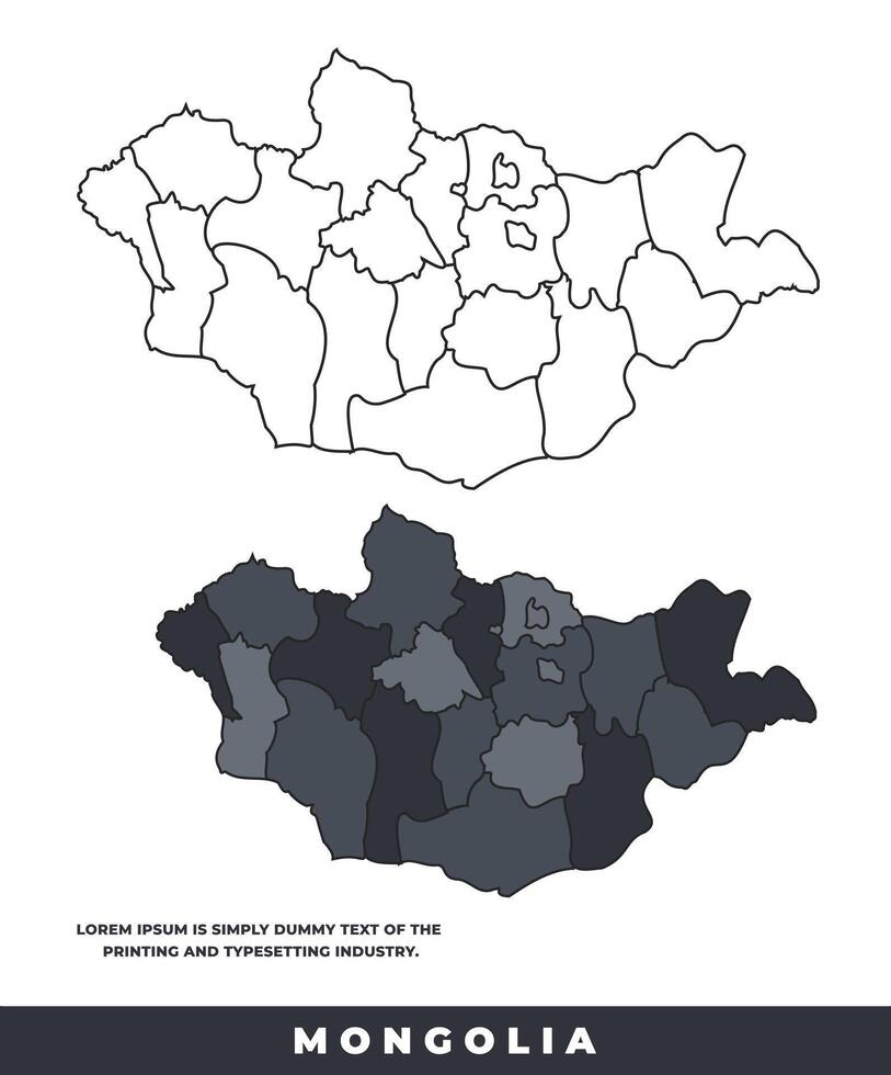 Mongolia political regions black color outline map set vector