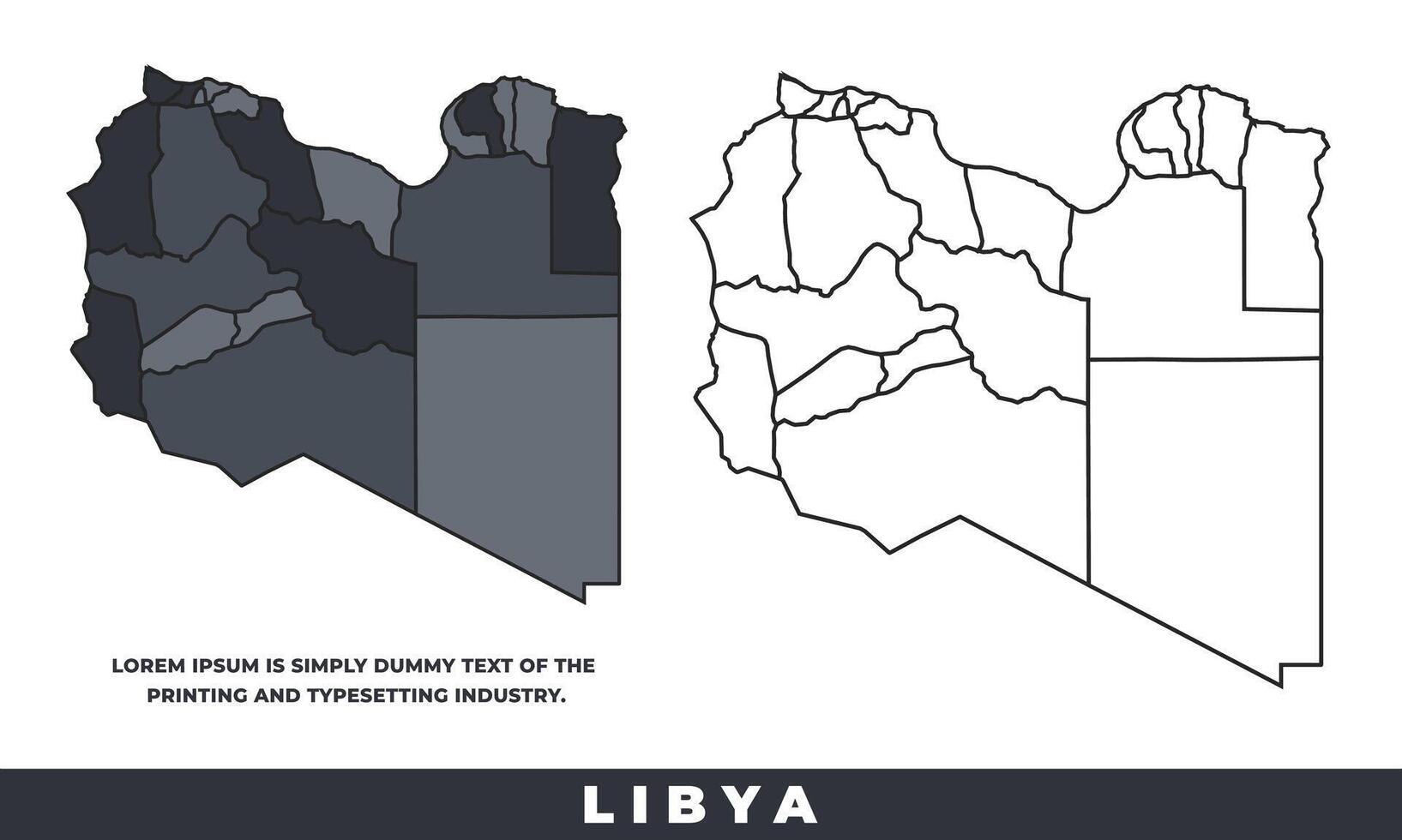 Libya political regions black color outline map set vector