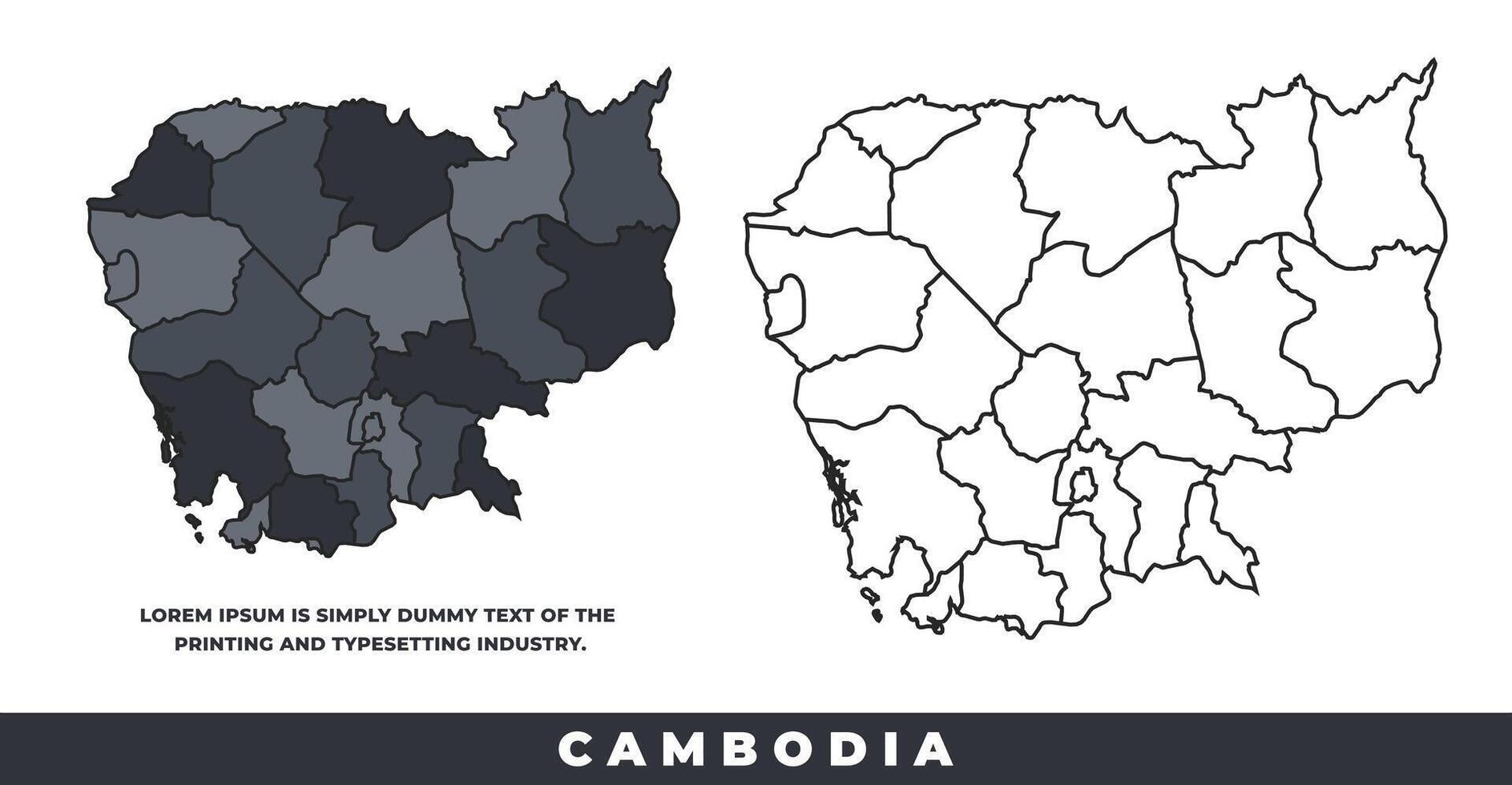 Cambodia political regions black color outline map set vector