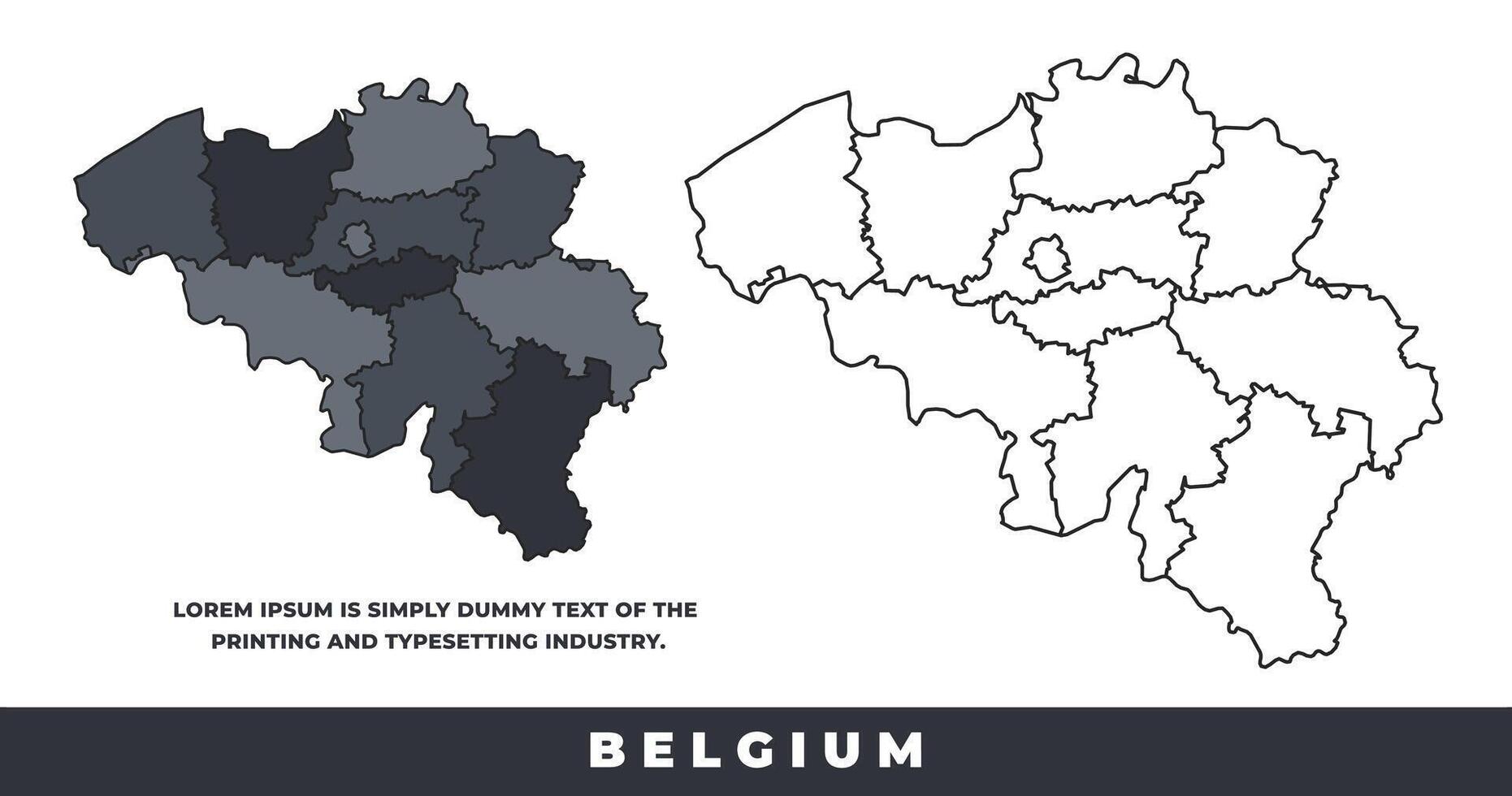 Belgium political regions black color outline map set vector