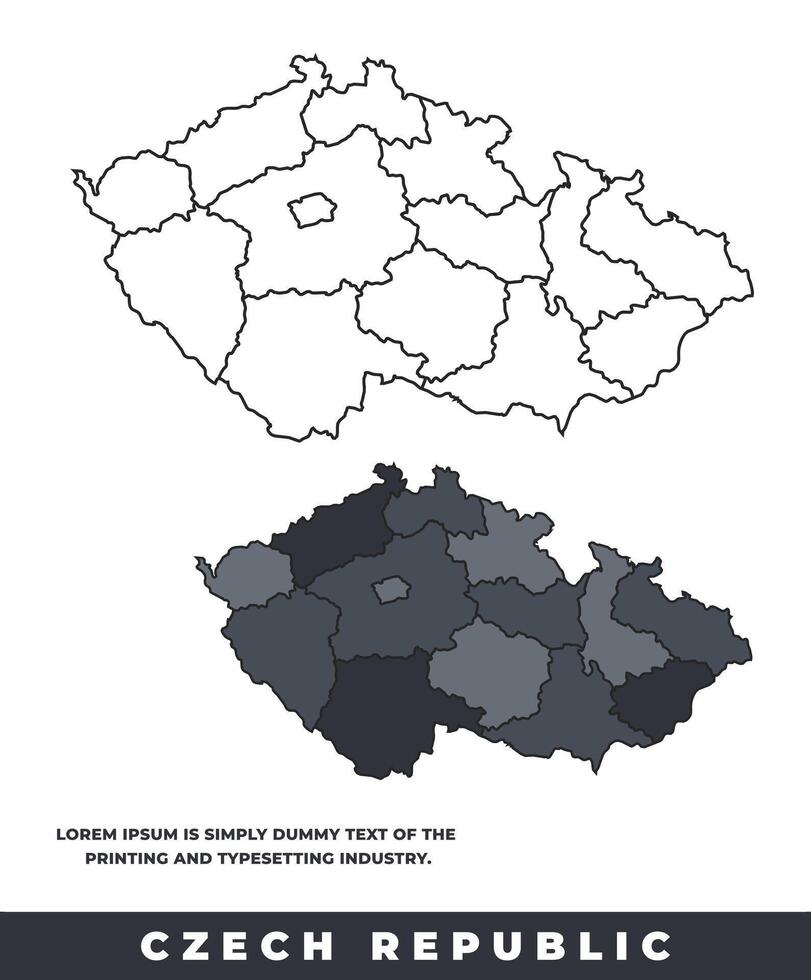 Czech Republic political regions black color outline map set vector