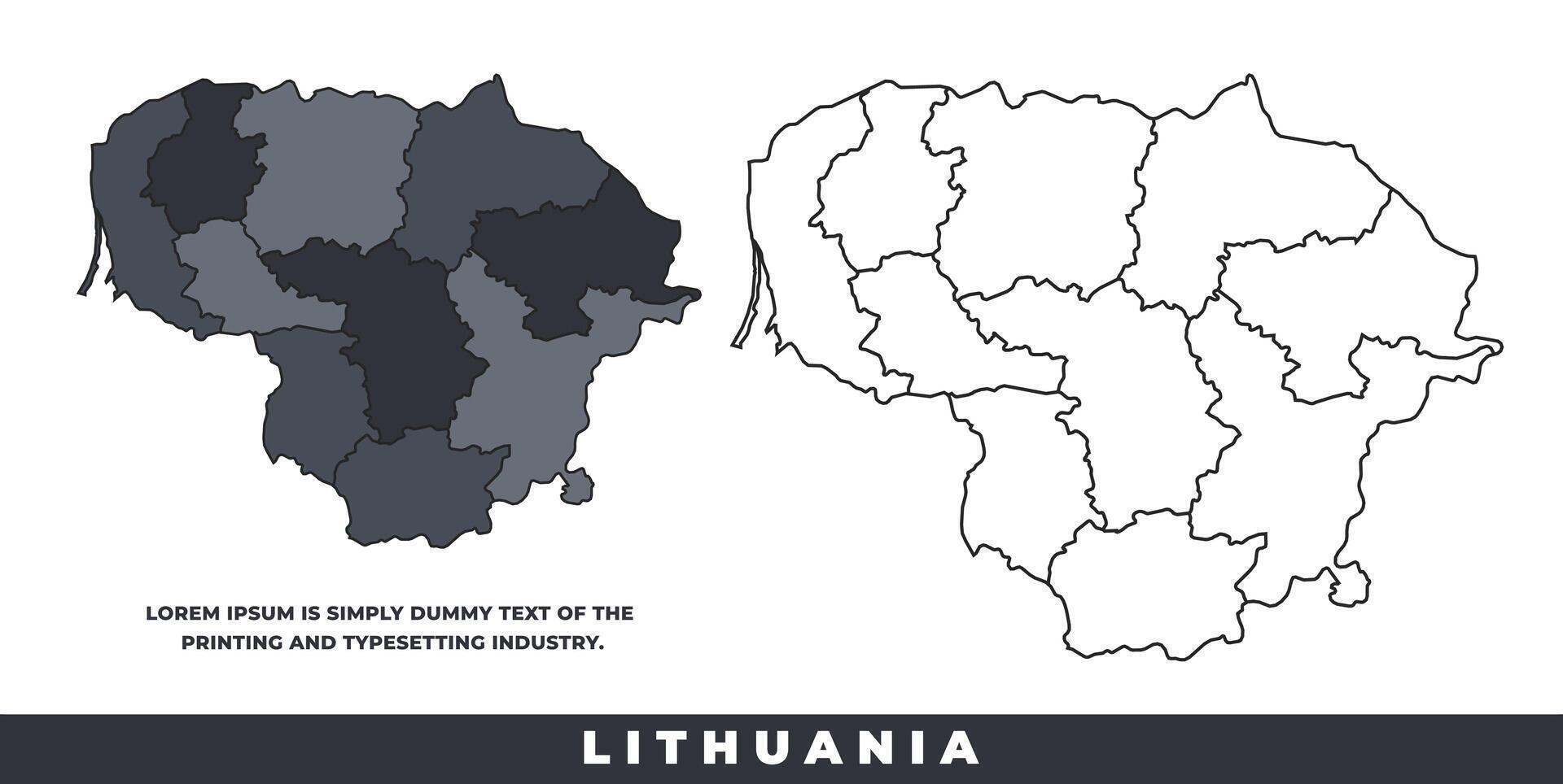 Lithuania political regions black color outline map set vector