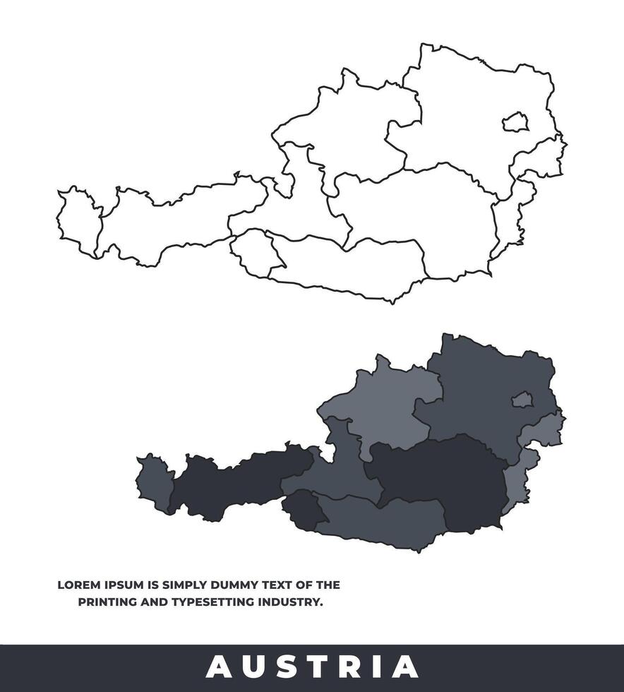 Austria political regions black color outline map set vector