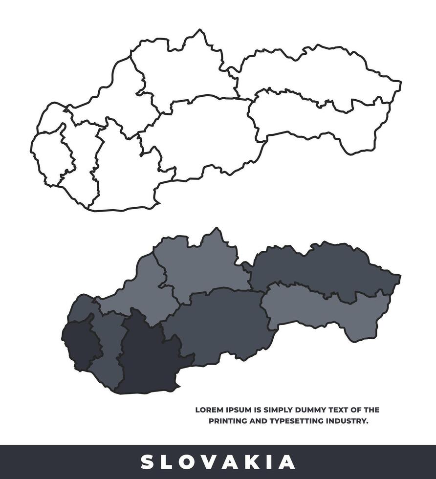 Slovakia political regions black color outline map set vector