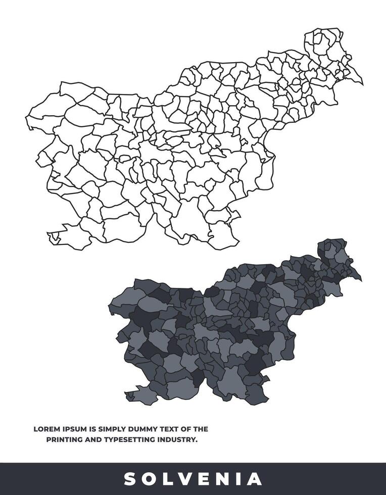 Slovenia political regions black color outline map set vector