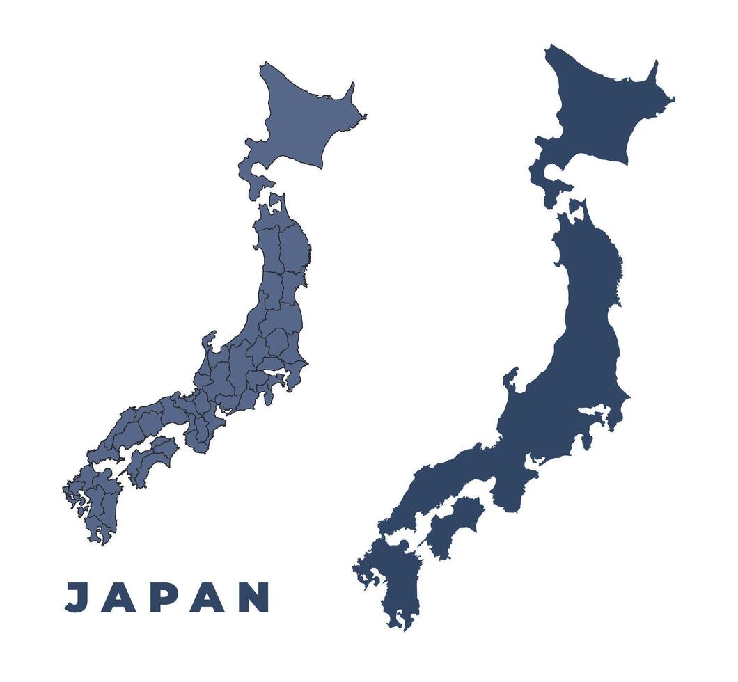 Japan flat and outline map set vector