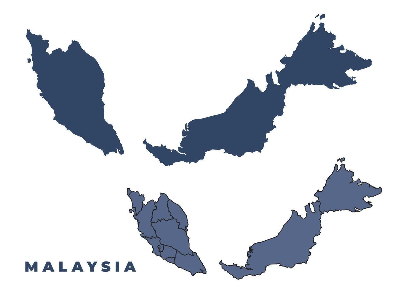 Malaysia flat and outline map set vector