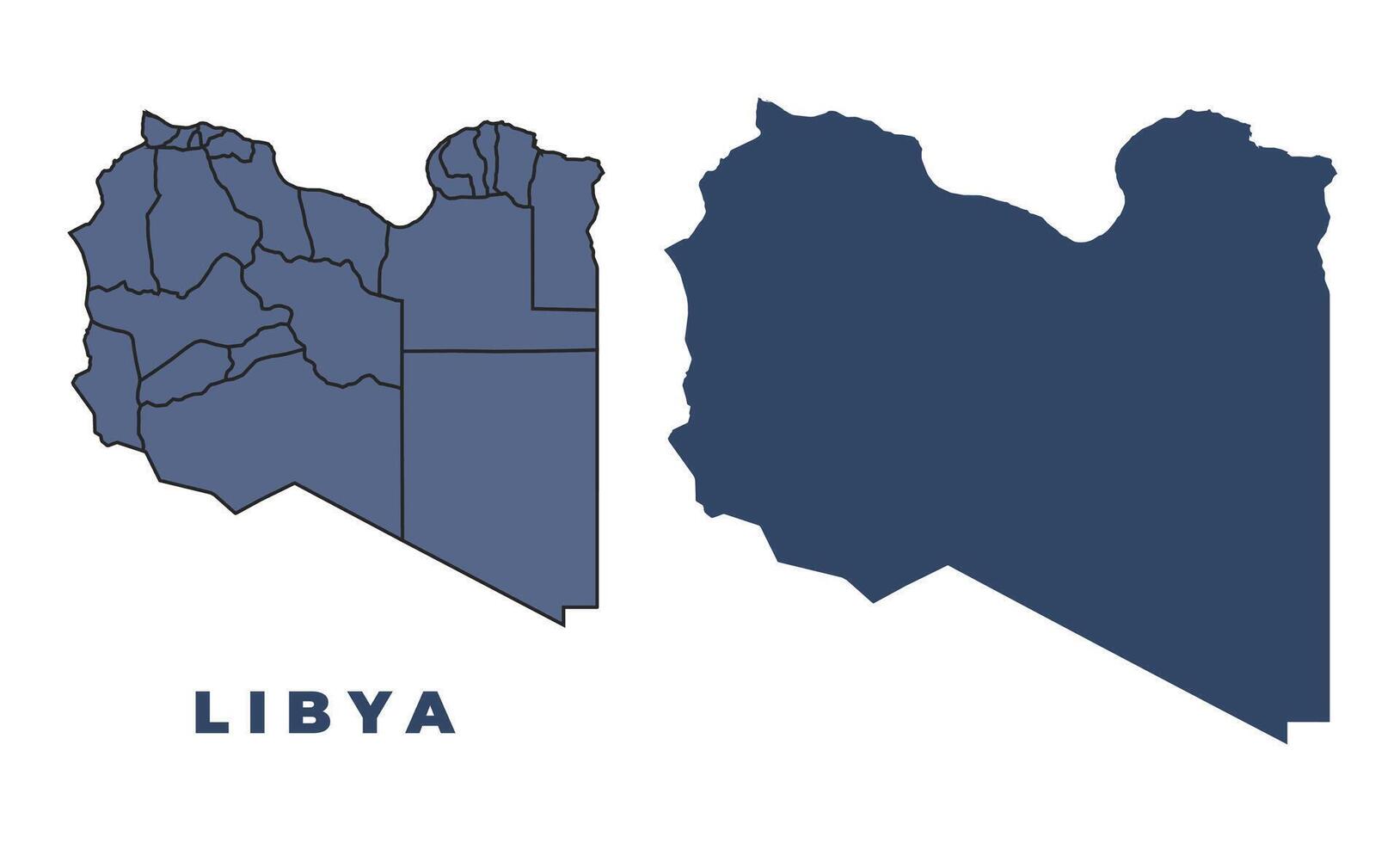 Libya flat and outline map set vector