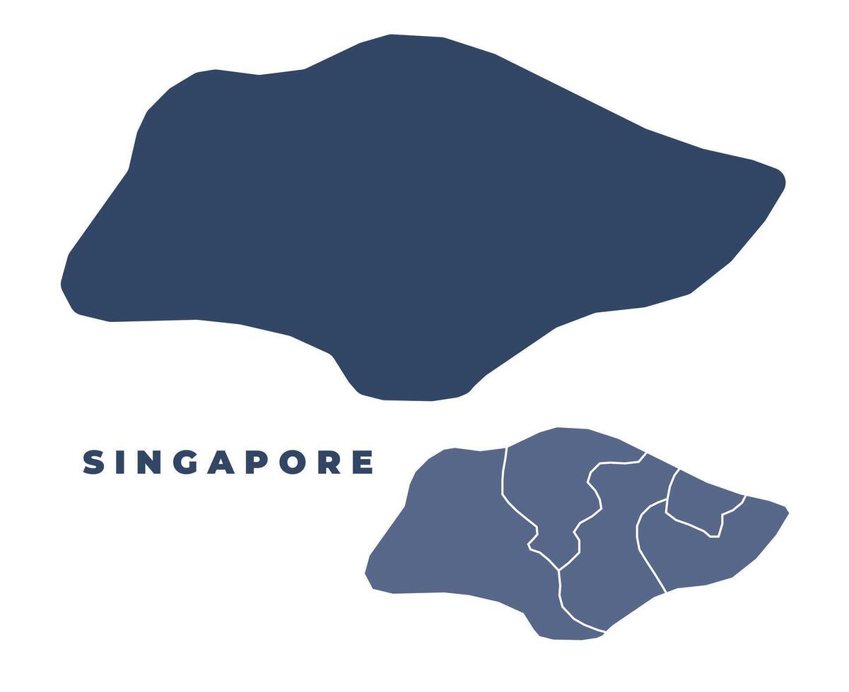 Singapore flat and outline map set vector