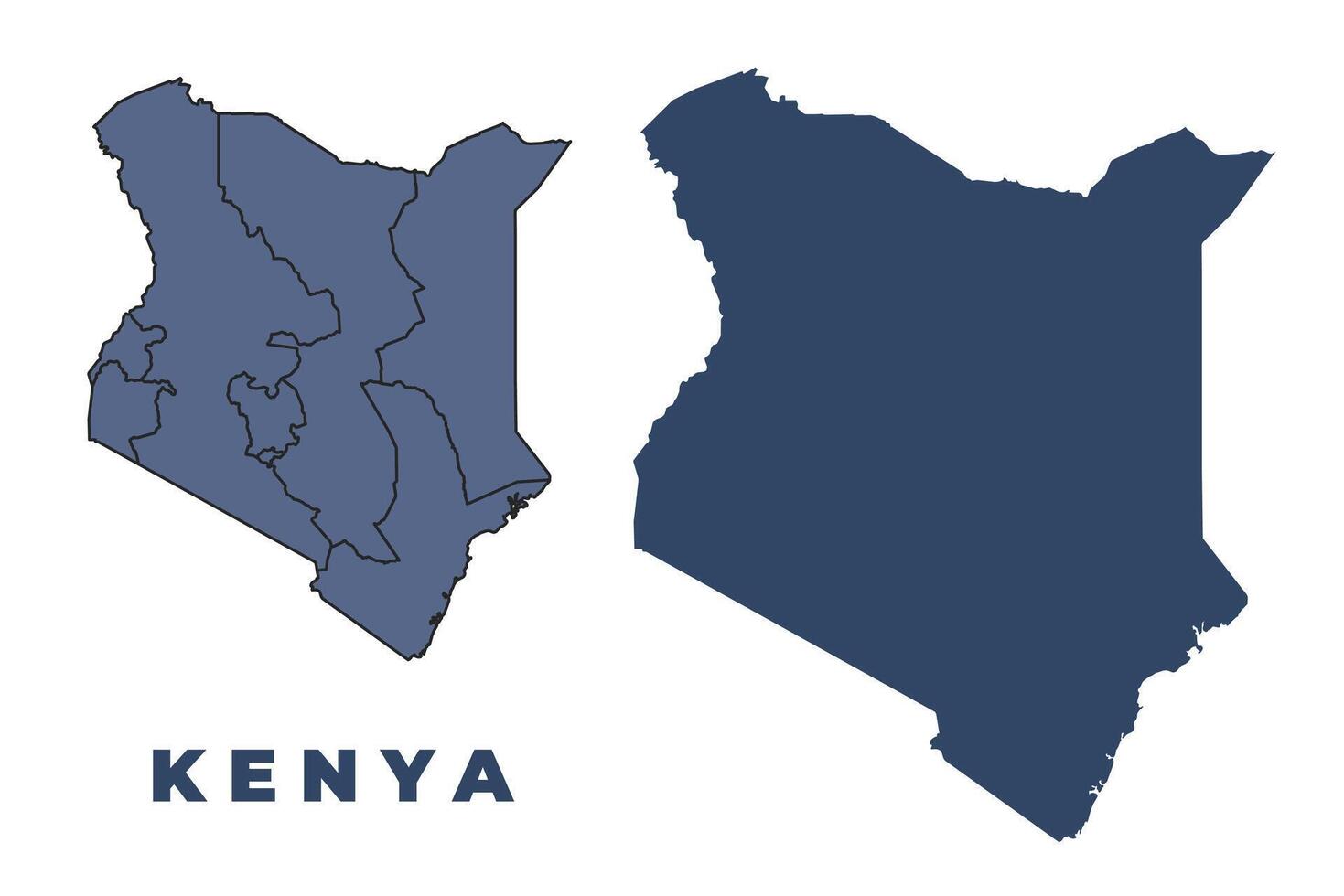 Kenya flat and outline map set vector