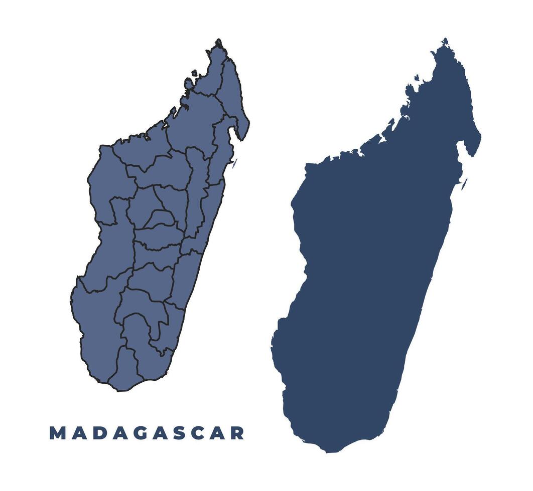 Madagascar flat and outline map set vector