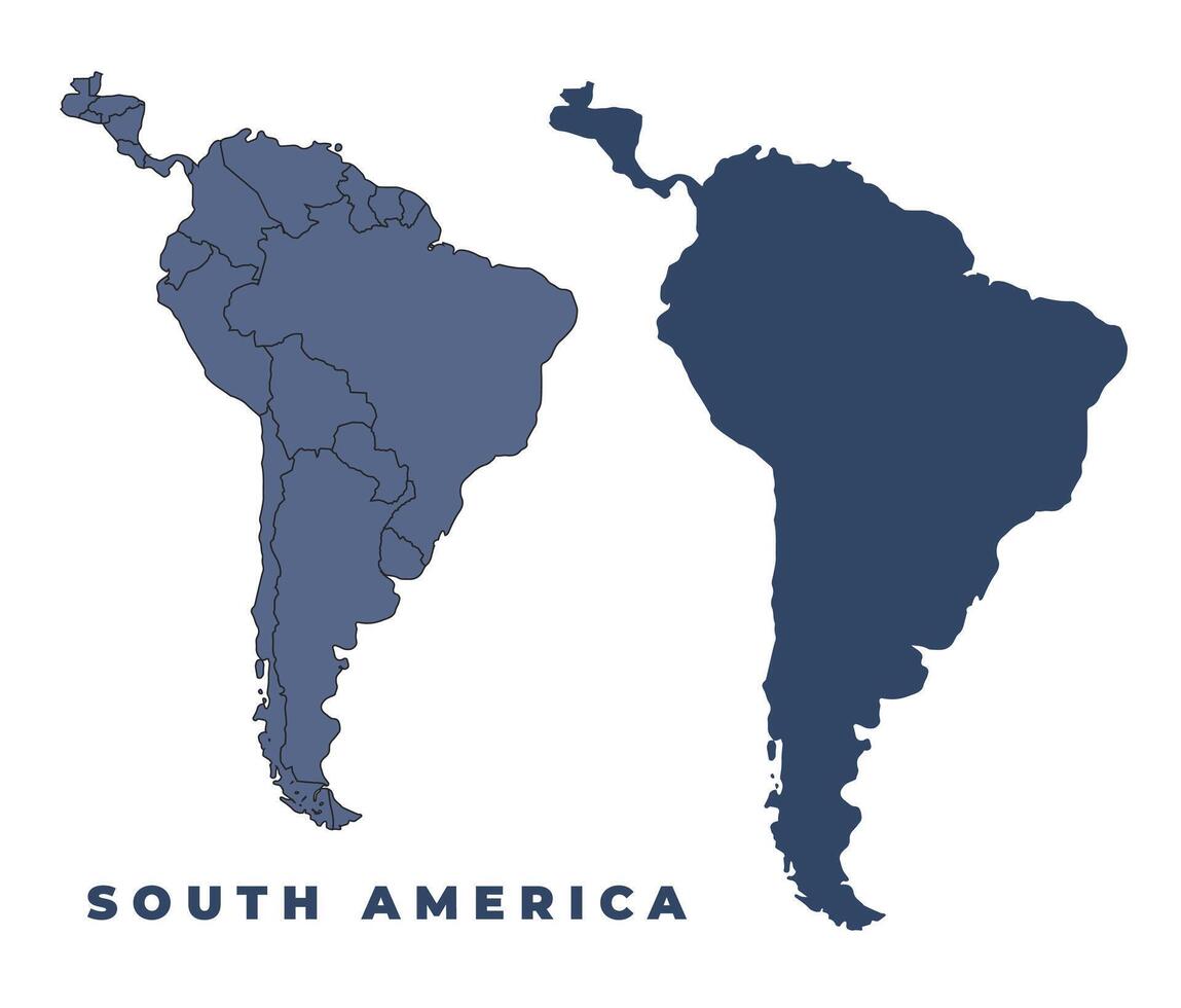South America flat and outline map set vector