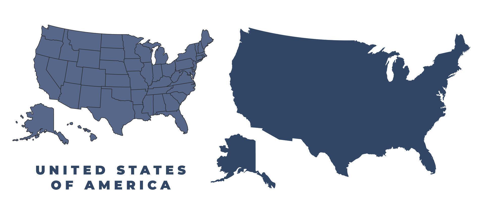 United States Of America flat and outline map set vector