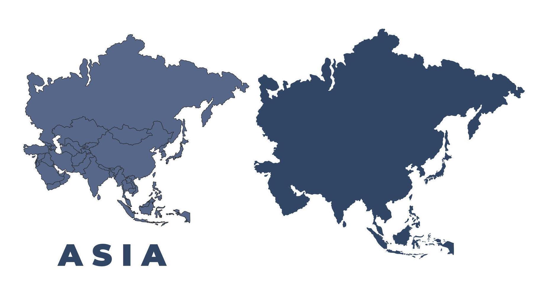 Asia flat and outline map set vector