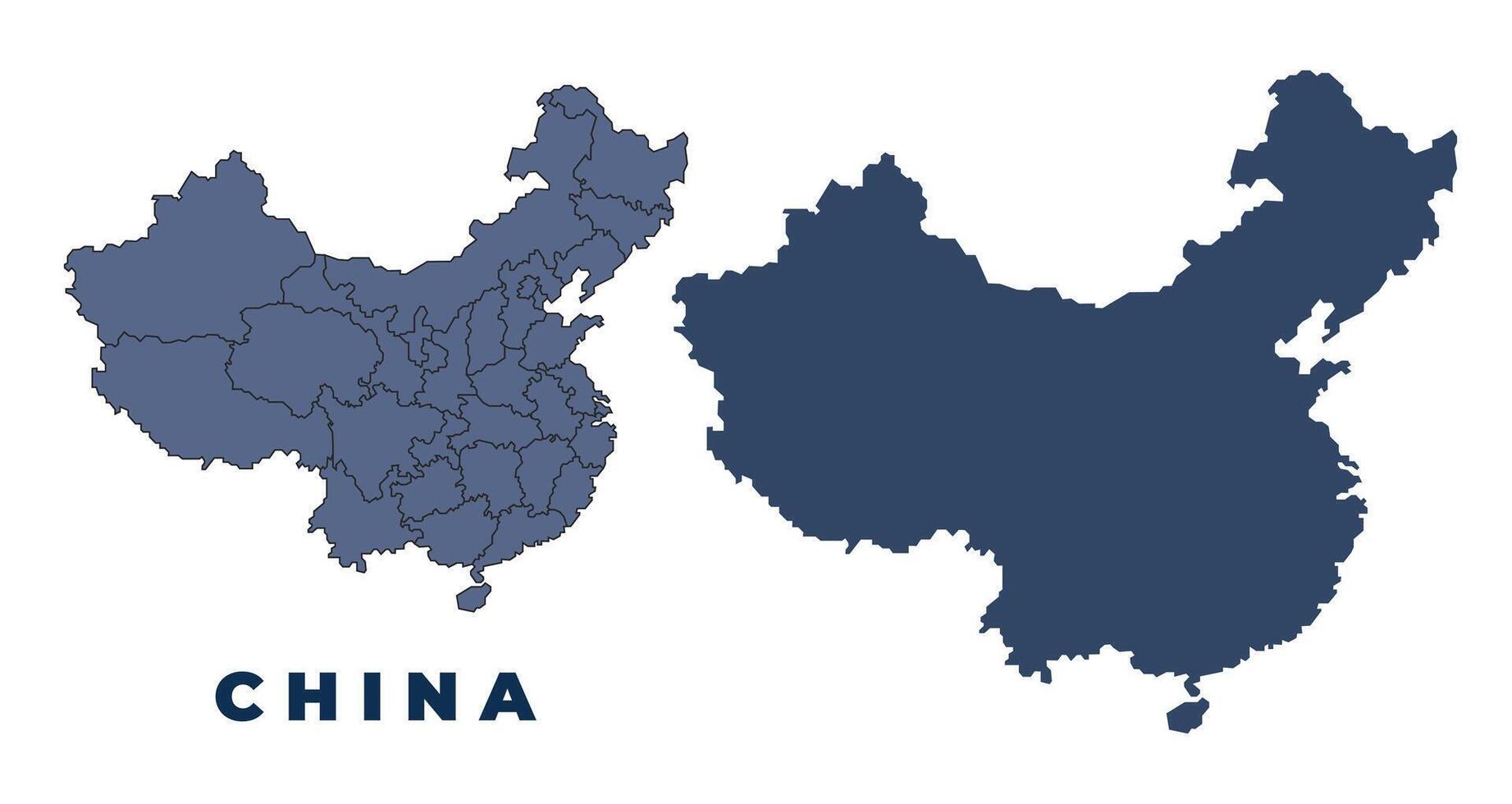 China flat and outline map set vector