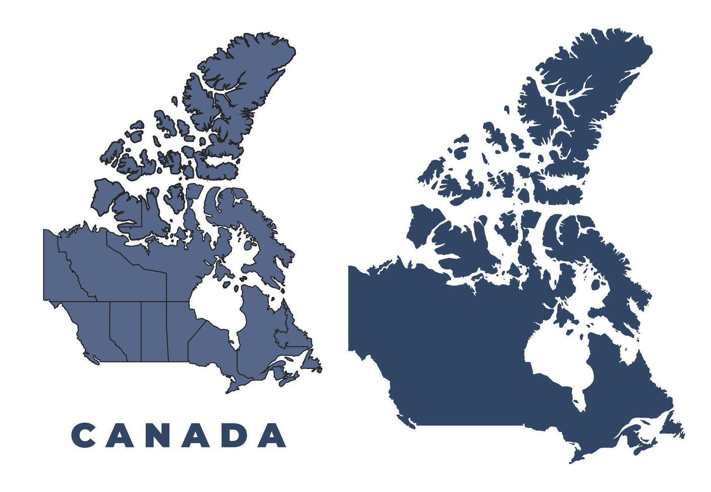 Canada flat and outline map set vector