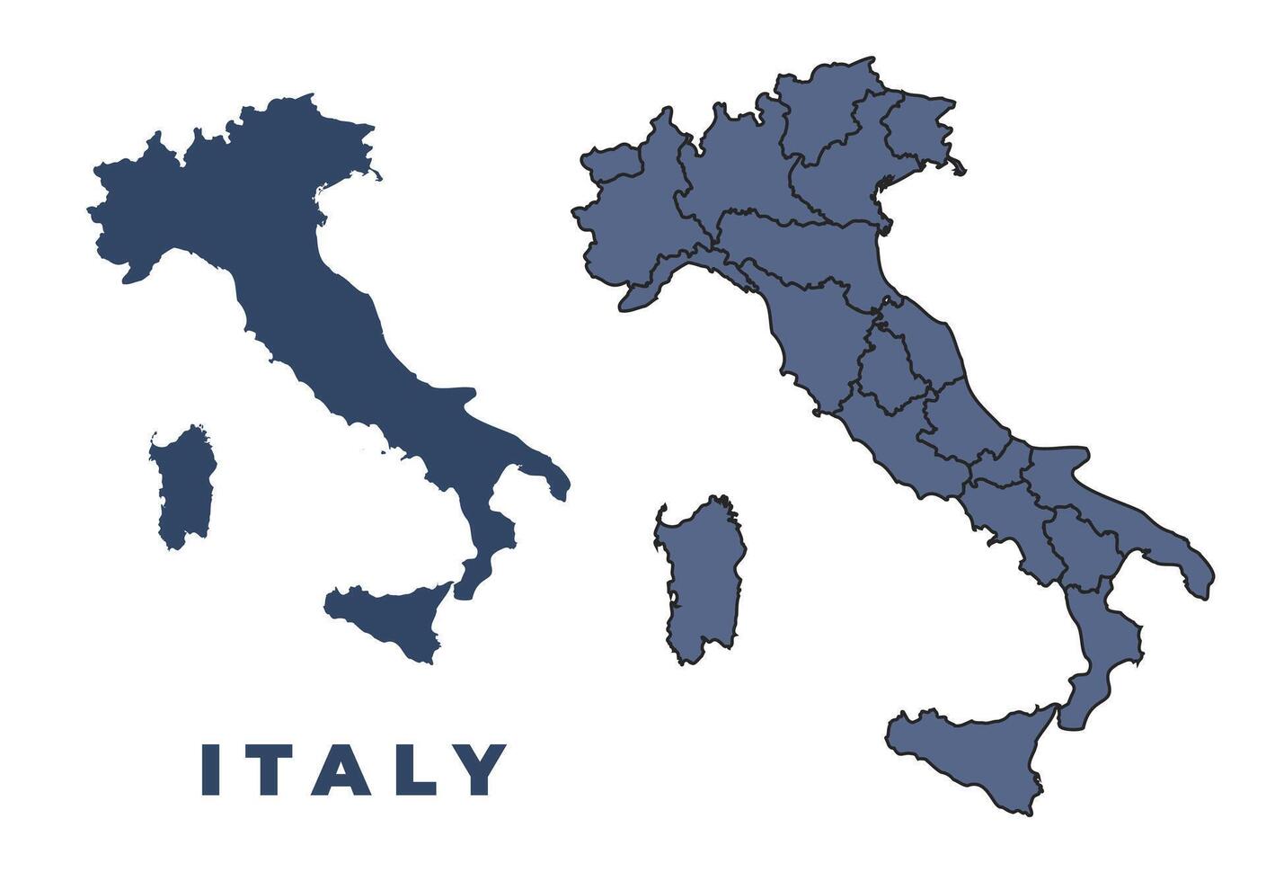 Italy flat and outline map set vector