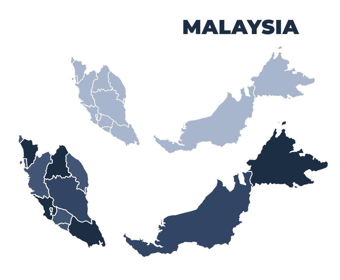 Malaysia political map with states border outline vector