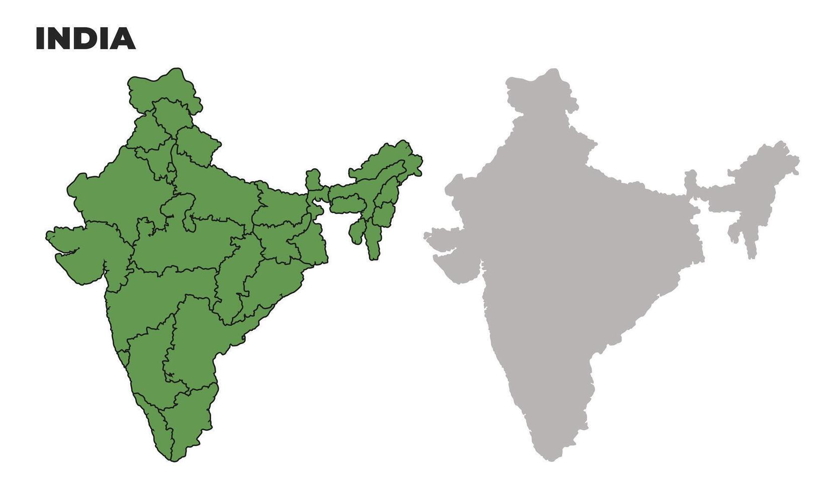 India political regions green outline map set vector