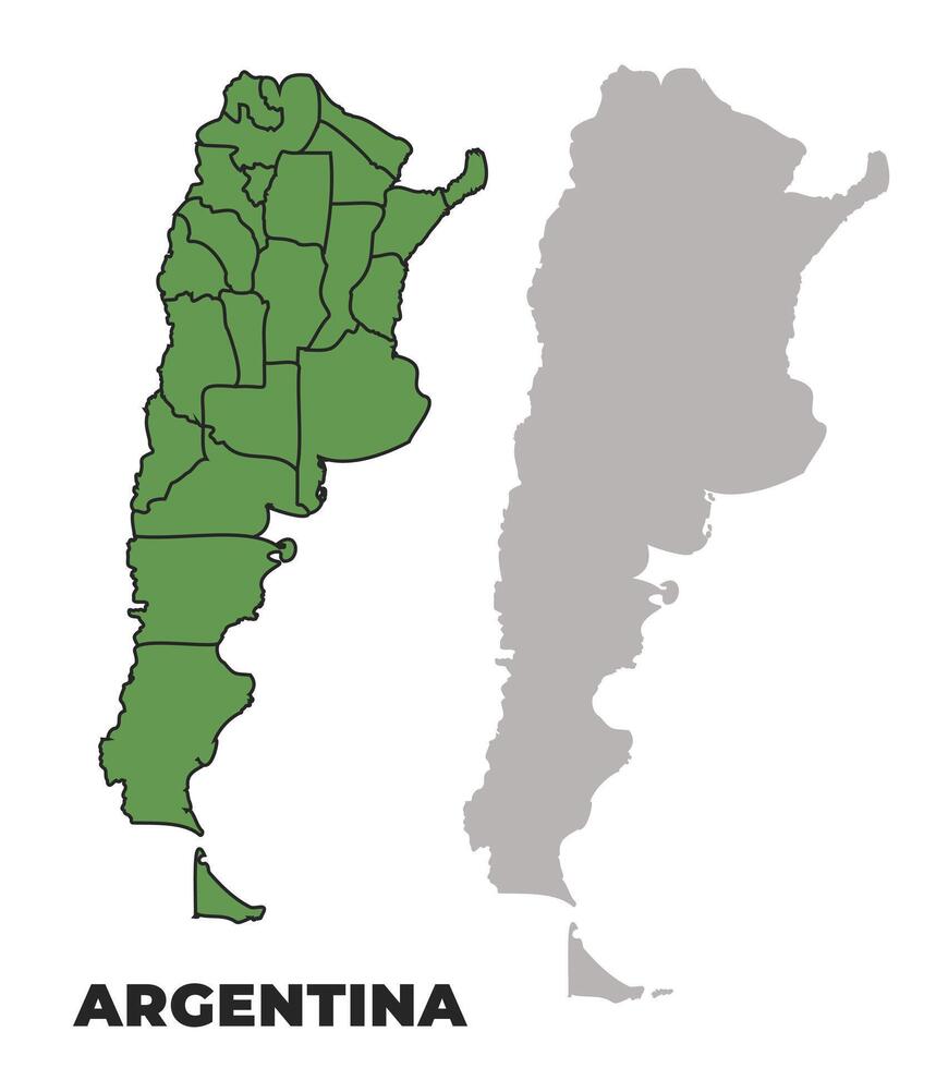 Argentina political regions green outline map set vector