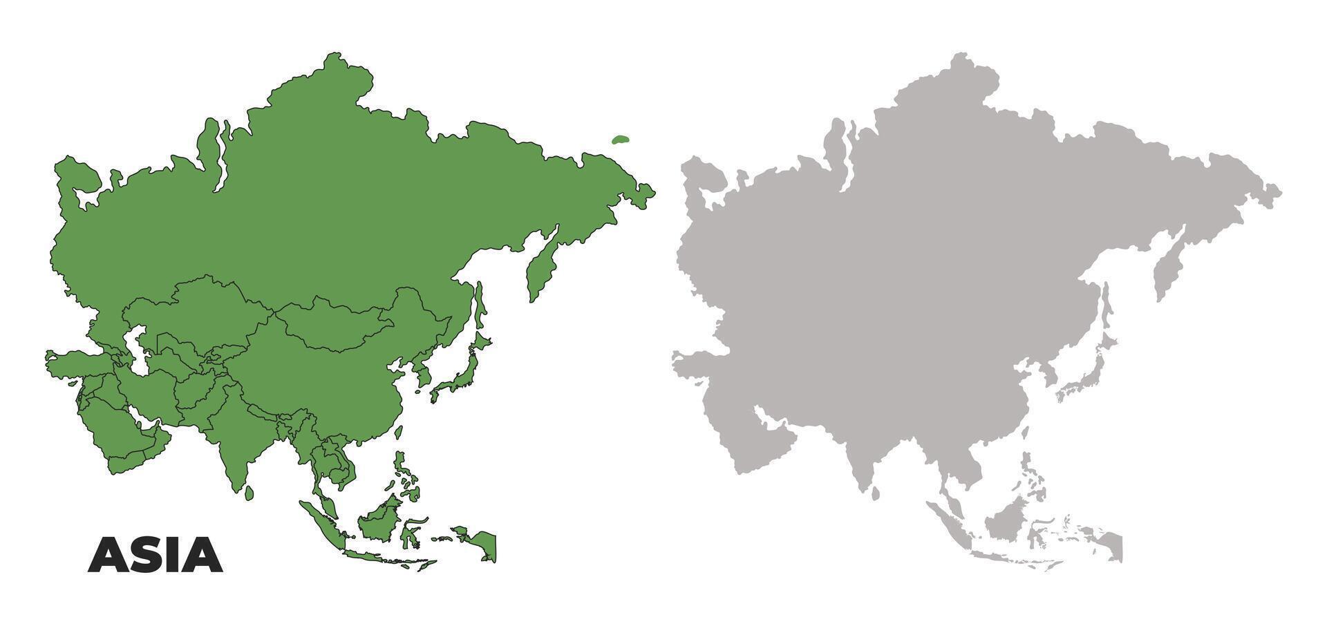 Asia political regions green outline map set vector