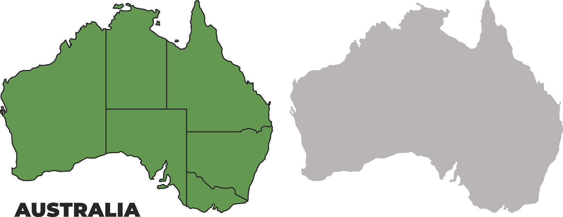 Australia political regions green outline map set vector
