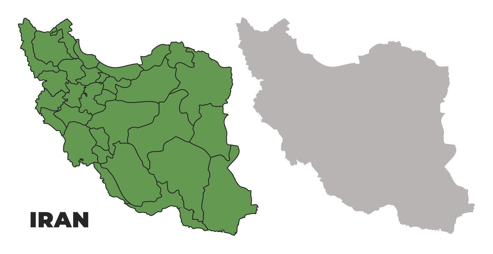 Iran political regions green outline map set vector