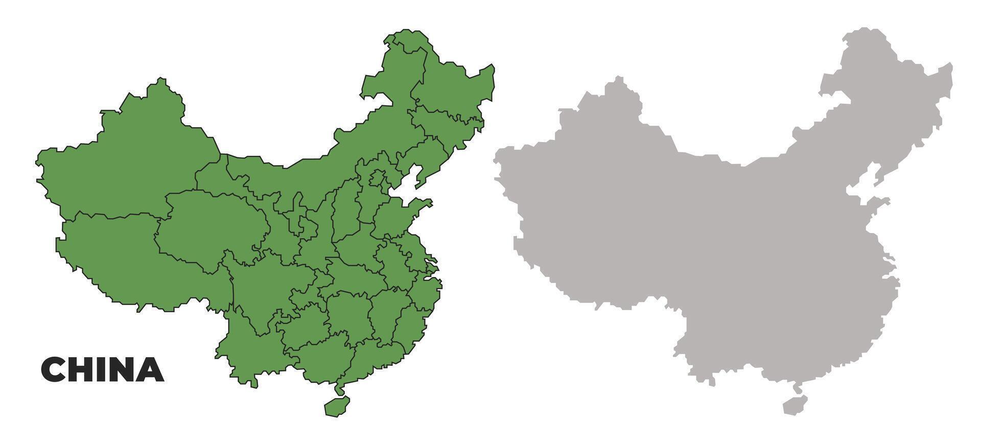 China political regions green outline map set vector