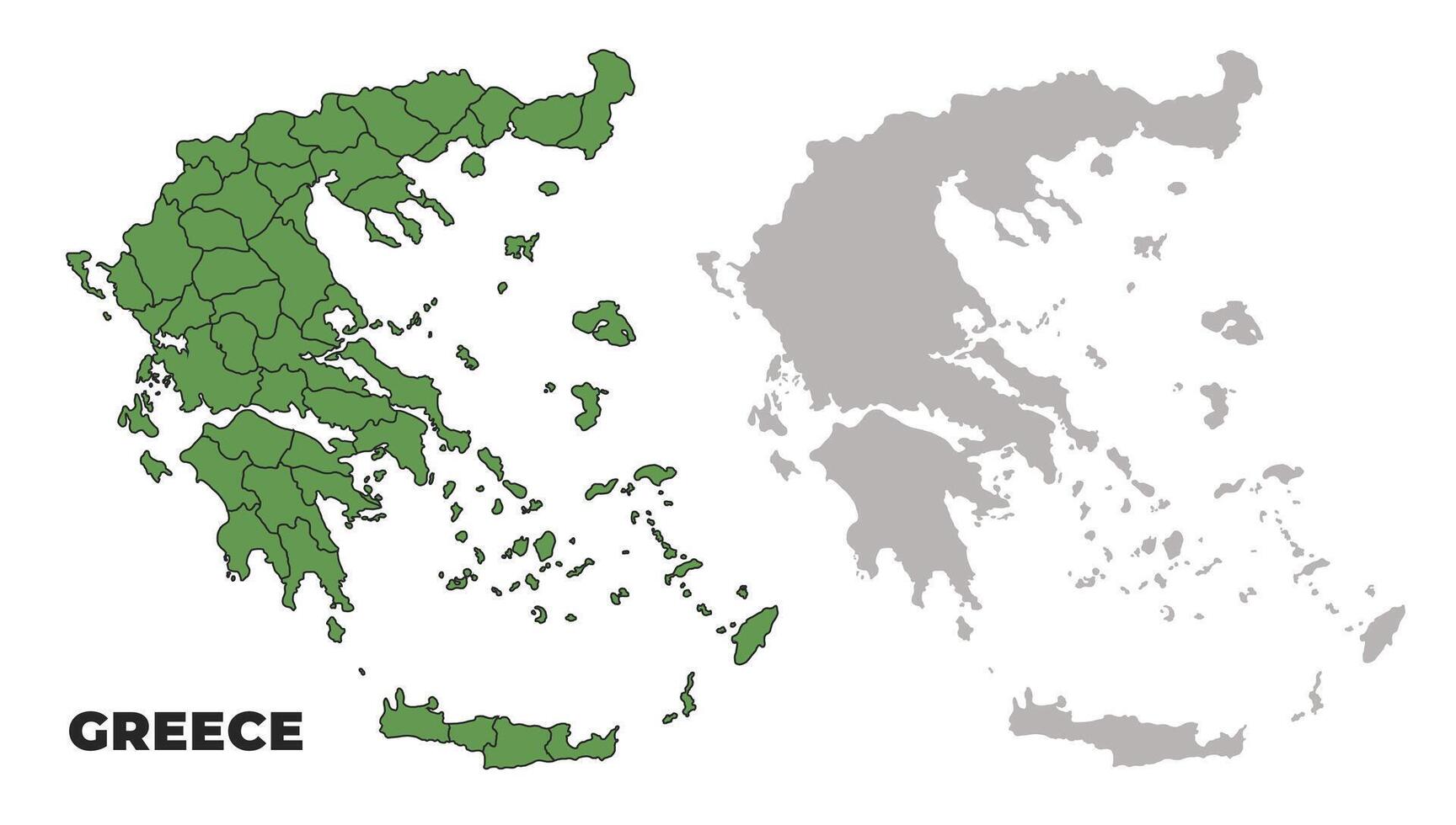 Greece political regions green outline map set vector