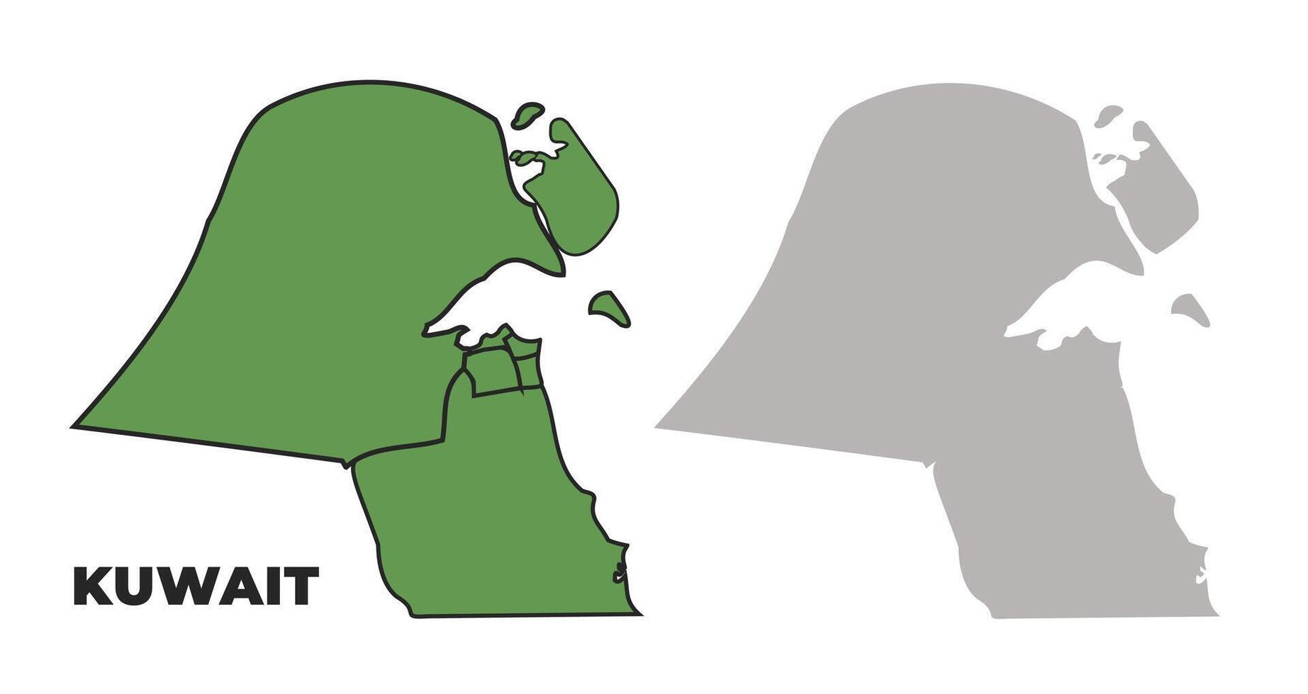 Kuwait political regions green outline map set vector