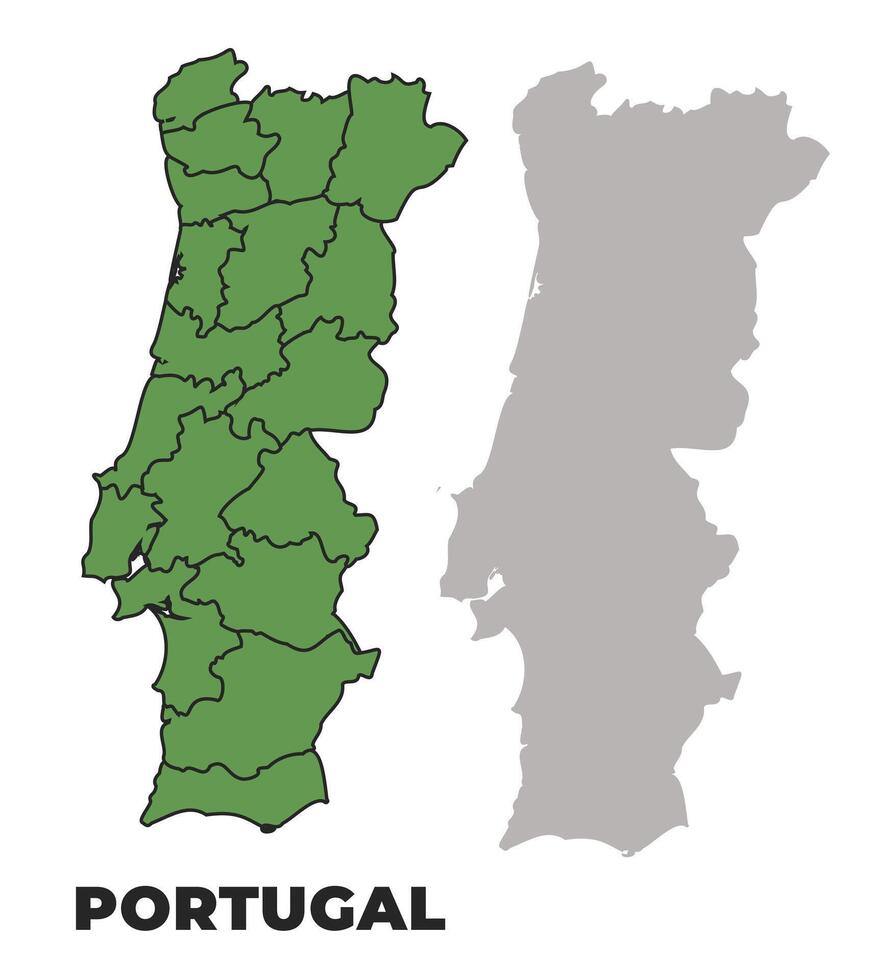 Portugal political regions green outline map set vector