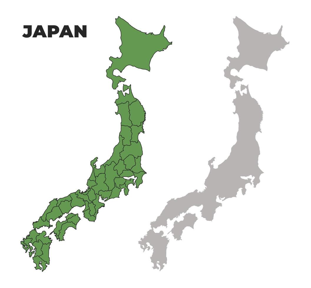 Japan political regions green outline map set vector