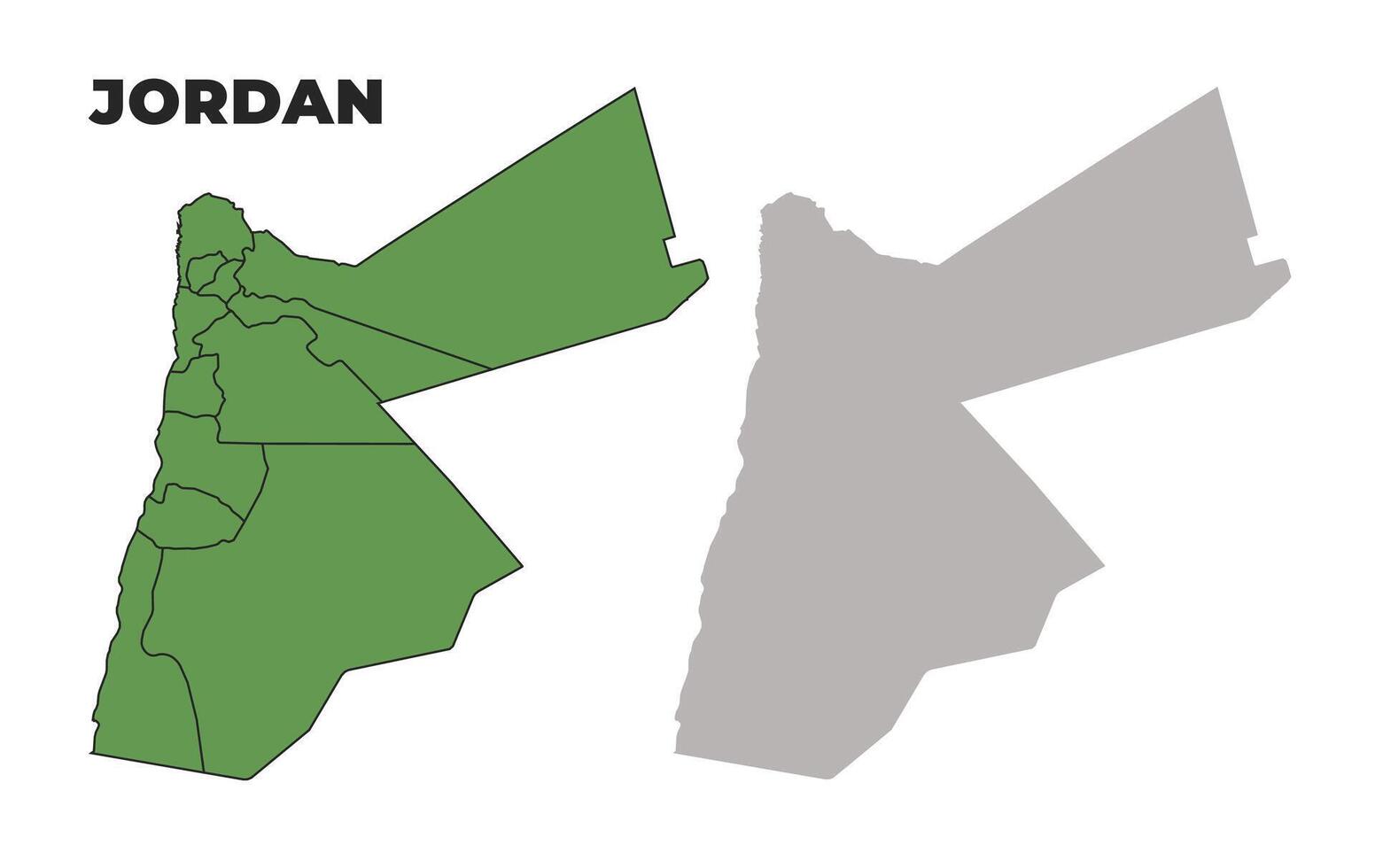 Jordan political regions green outline map set vector
