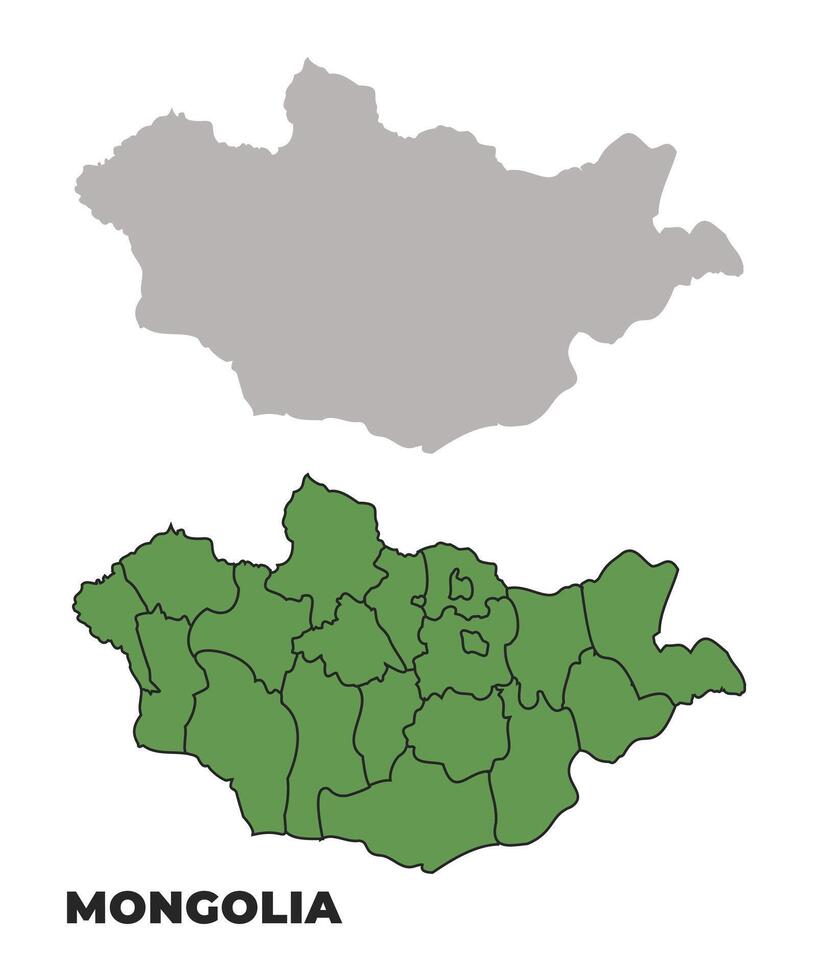 Mongolia political regions green outline map set vector