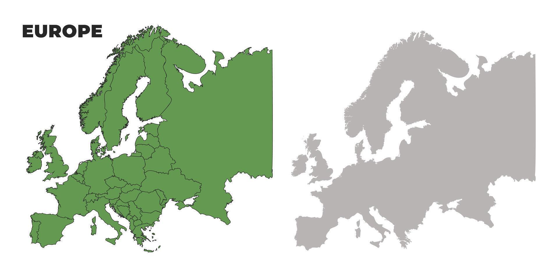 Europe political regions green outline map set vector