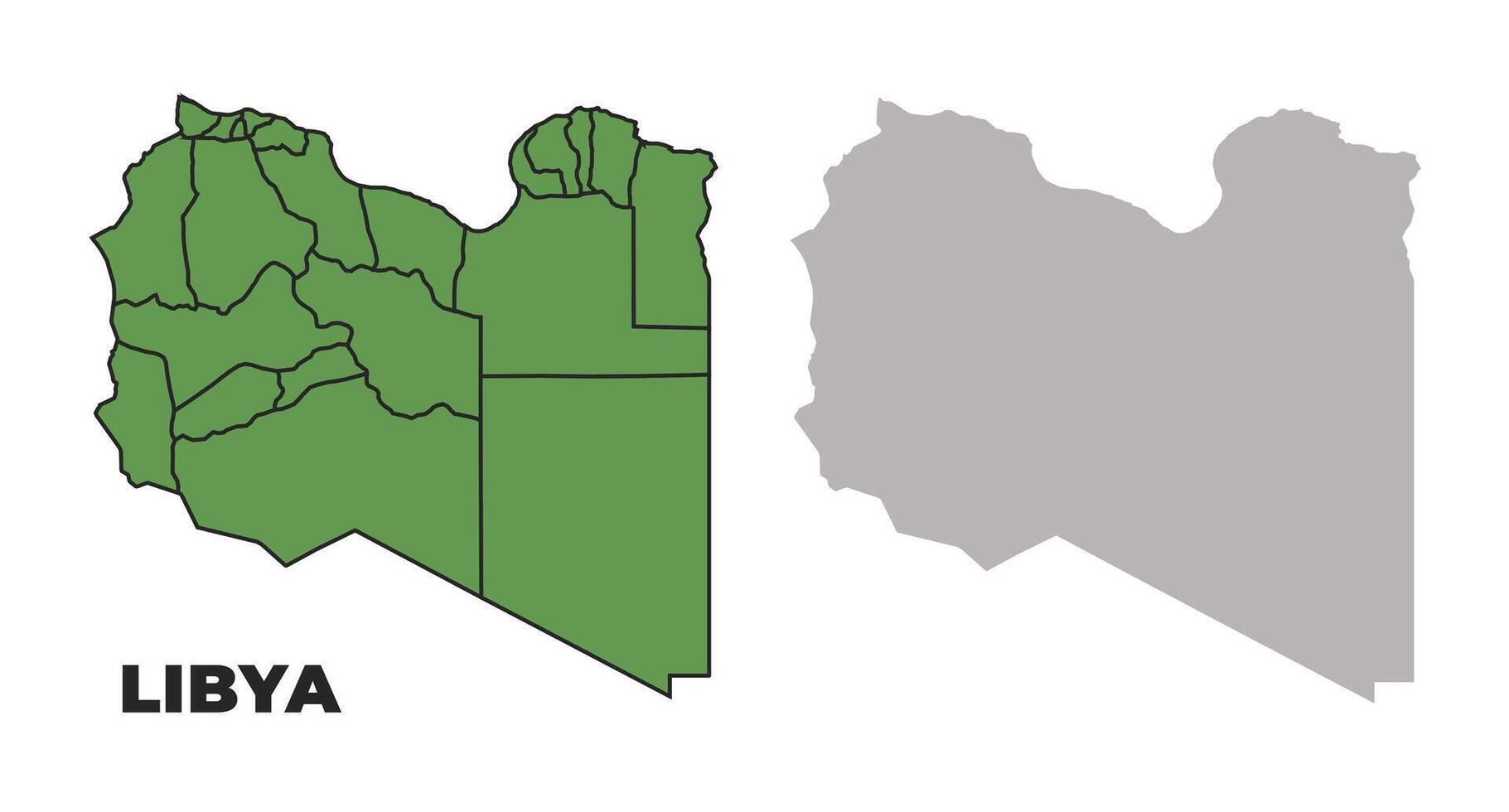 Libya political regions green outline map set vector