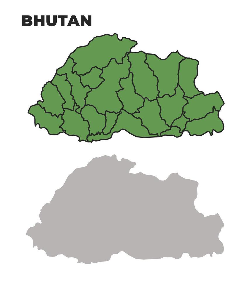 Bhutan political regions green outline map set vector