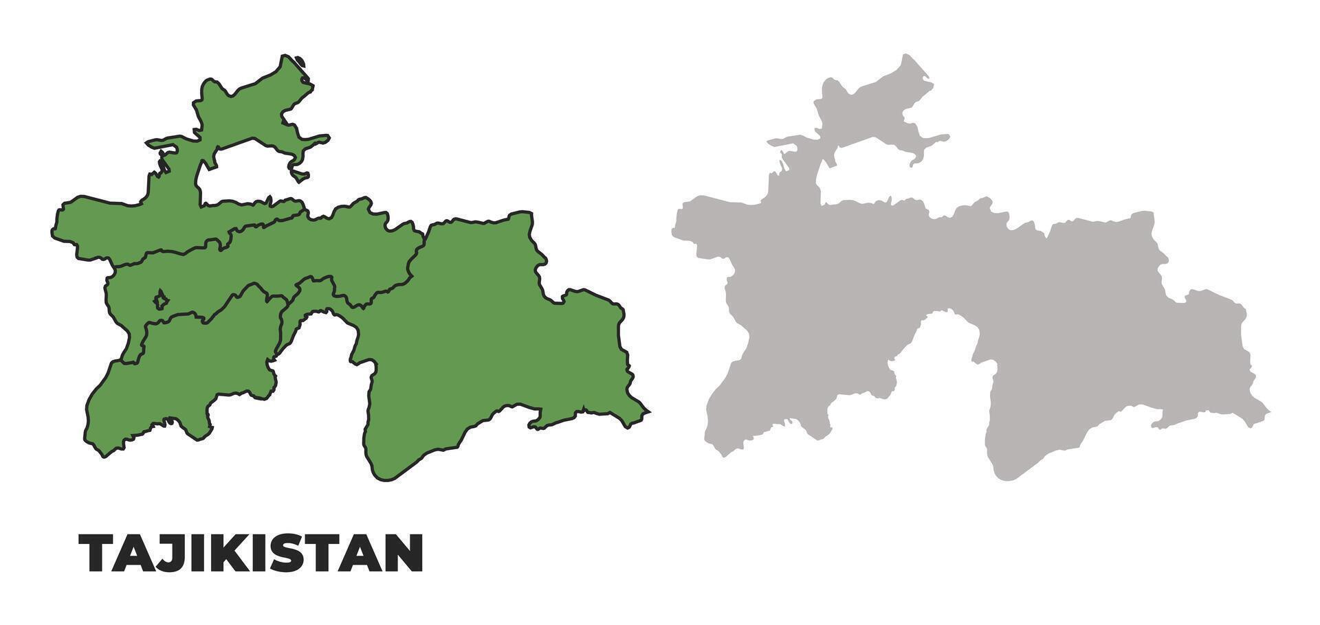 Tajikistan political regions green outline map set vector