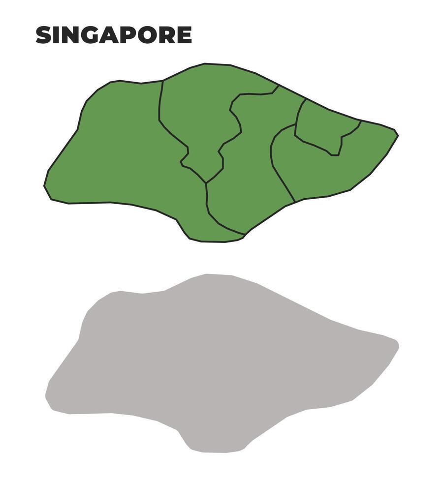 Singapore political regions green outline map set vector