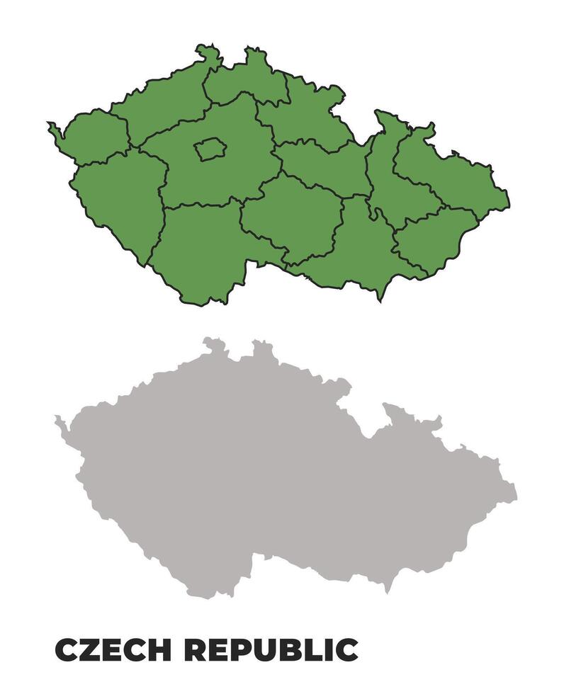 Czech Republic political regions green outline map set vector