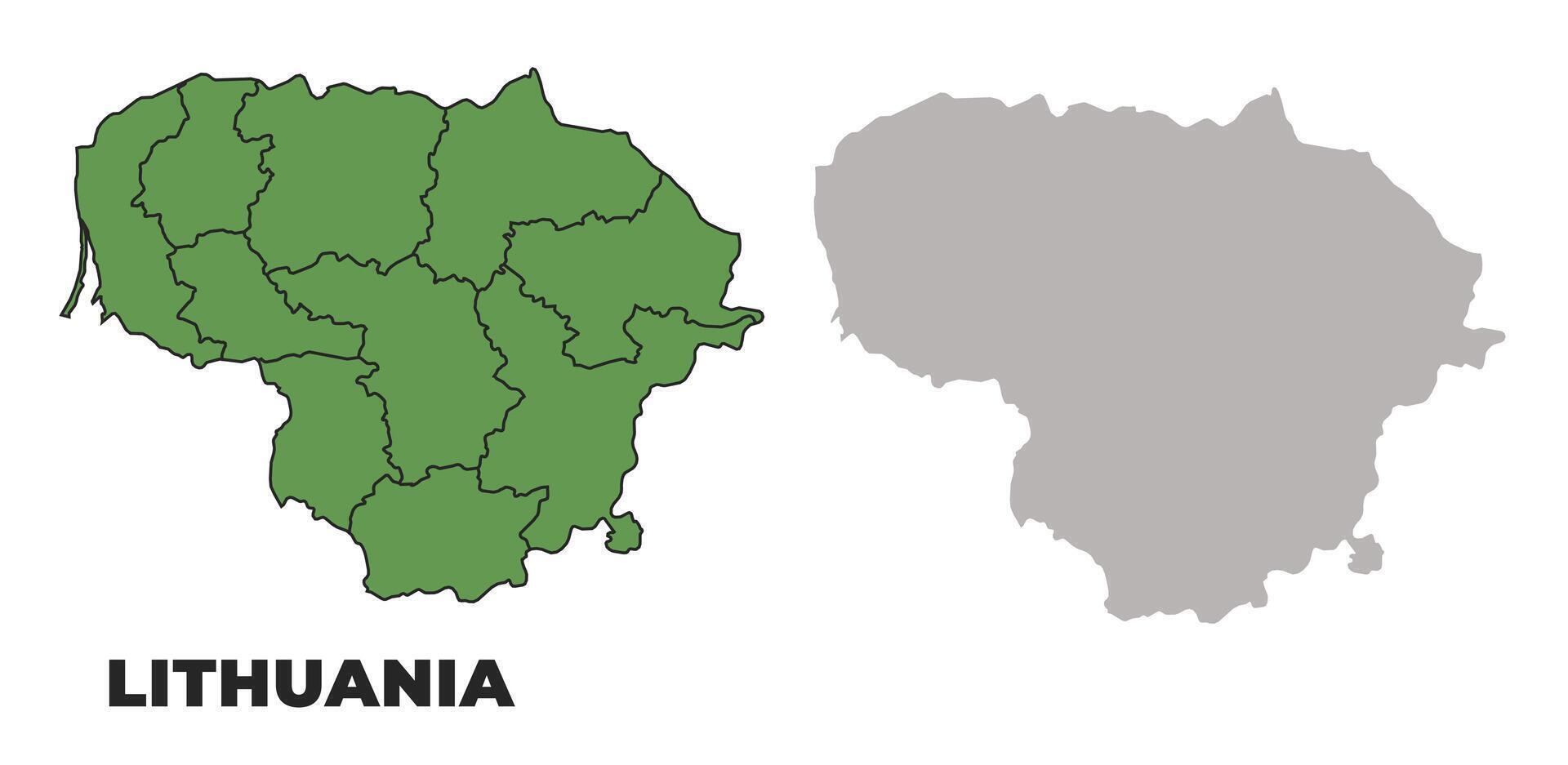 Lithuania political regions green outline map set vector