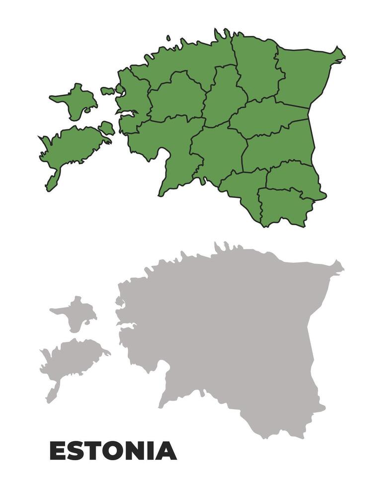 Estonia political regions green outline map set vector